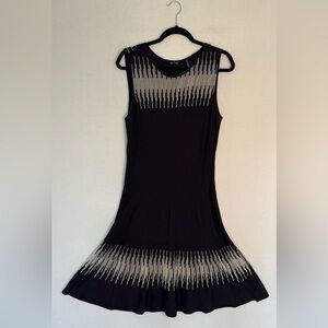 NIC+ZOE Black Sleeveless Fit & Flare Knit Dress with White Linear Pattern Size S